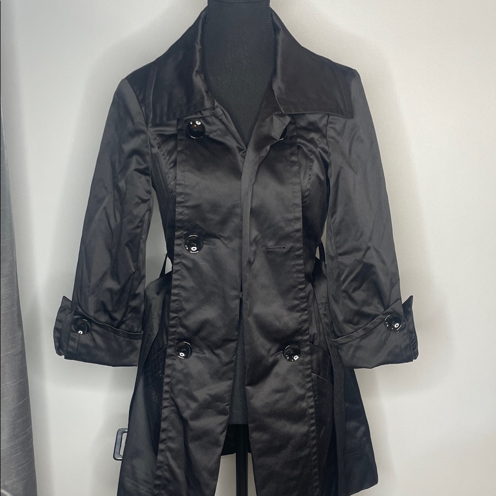 bebe Black Satin Trench Coat
